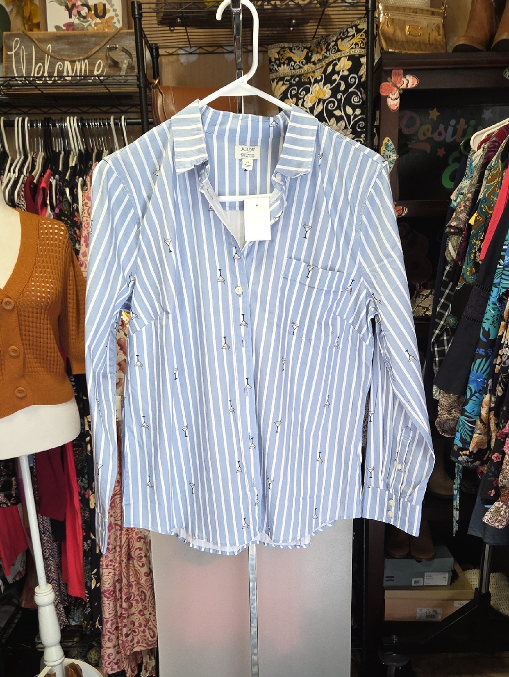 J. Crew Light Blue and White Striped Button-Down Shirt